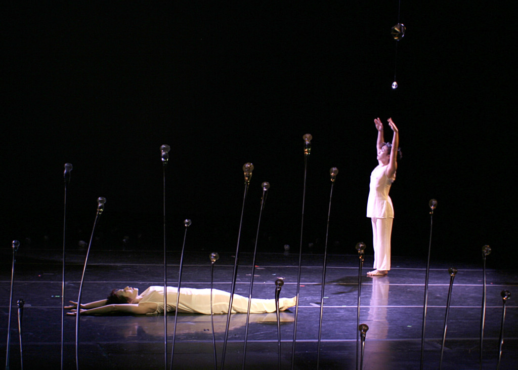 Stage set installation for dance performance at SomArts Theater