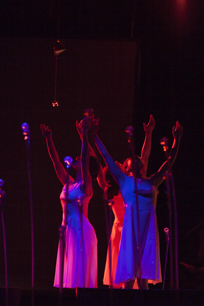 Stage set installation for dance performance at SomArts Theater
