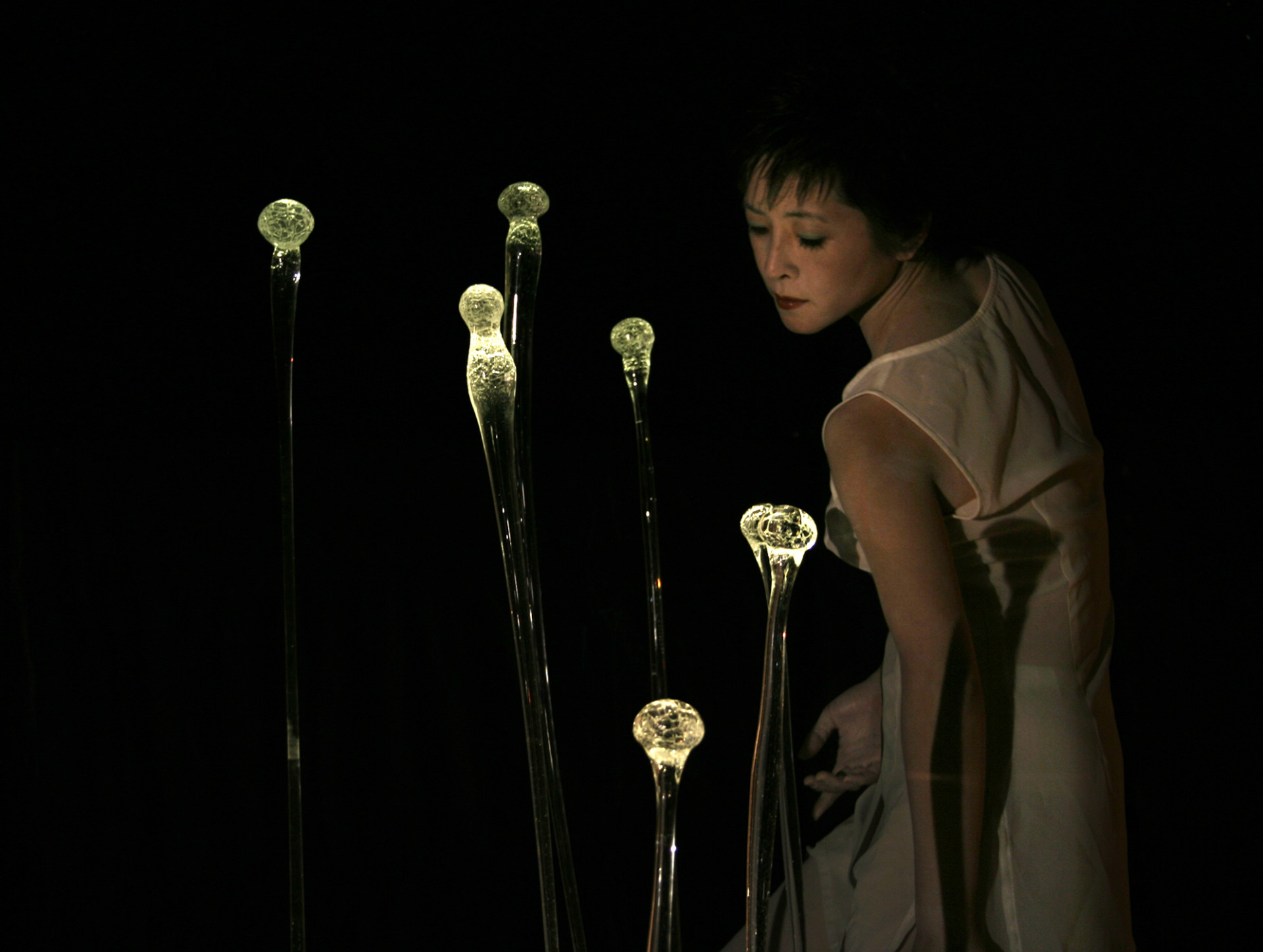 Hand sculpted glass with lighting