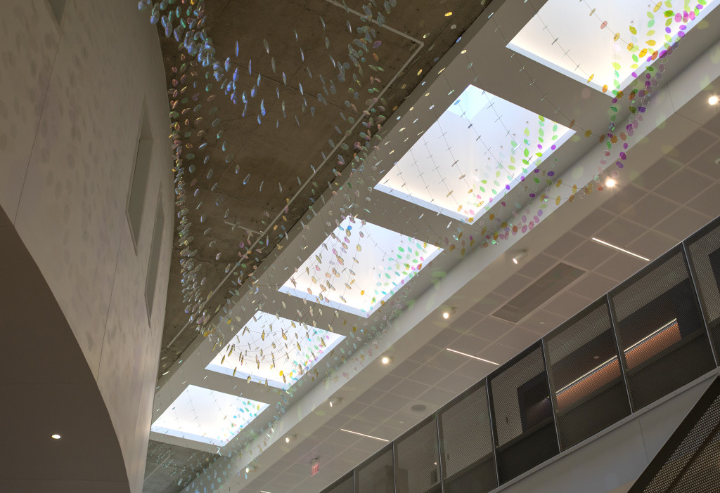 2,000 dichroic glass petals suspended in the atrium