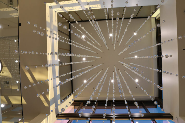 Waterfall: Ice to Clarity, Enloe Health Gonzales Comprehensive Cancer Center, Chico, CA---view below in sunset time